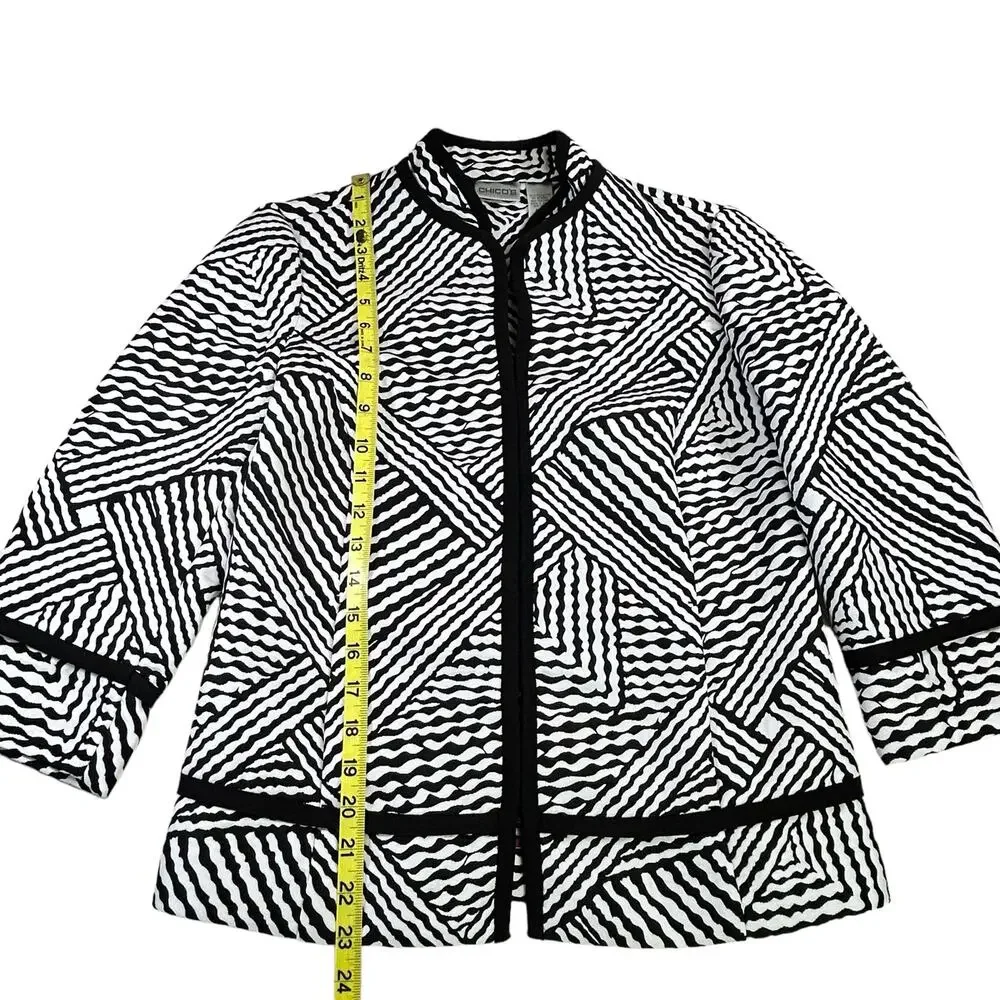 Chico's Jacket Women Size 0 Black White Stripes Pockets Structured Boxy Career